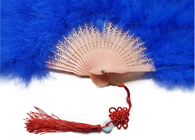 Happy Feather Handheld Marabou Feather Fan, 1920s Vintage Style Flapper Hand Fan for Costume Party and Dancing-Royal Blue - Image 4